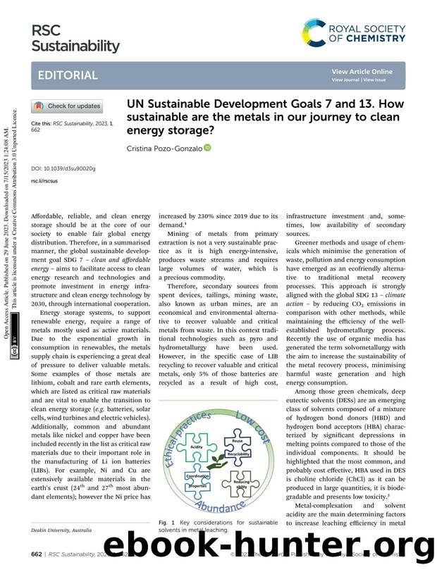 UN Sustainable Development Goals 7 and 13. How sustainable are the metals in our journey to clean energy storage? by Cristina Pozo-Gonzalo
