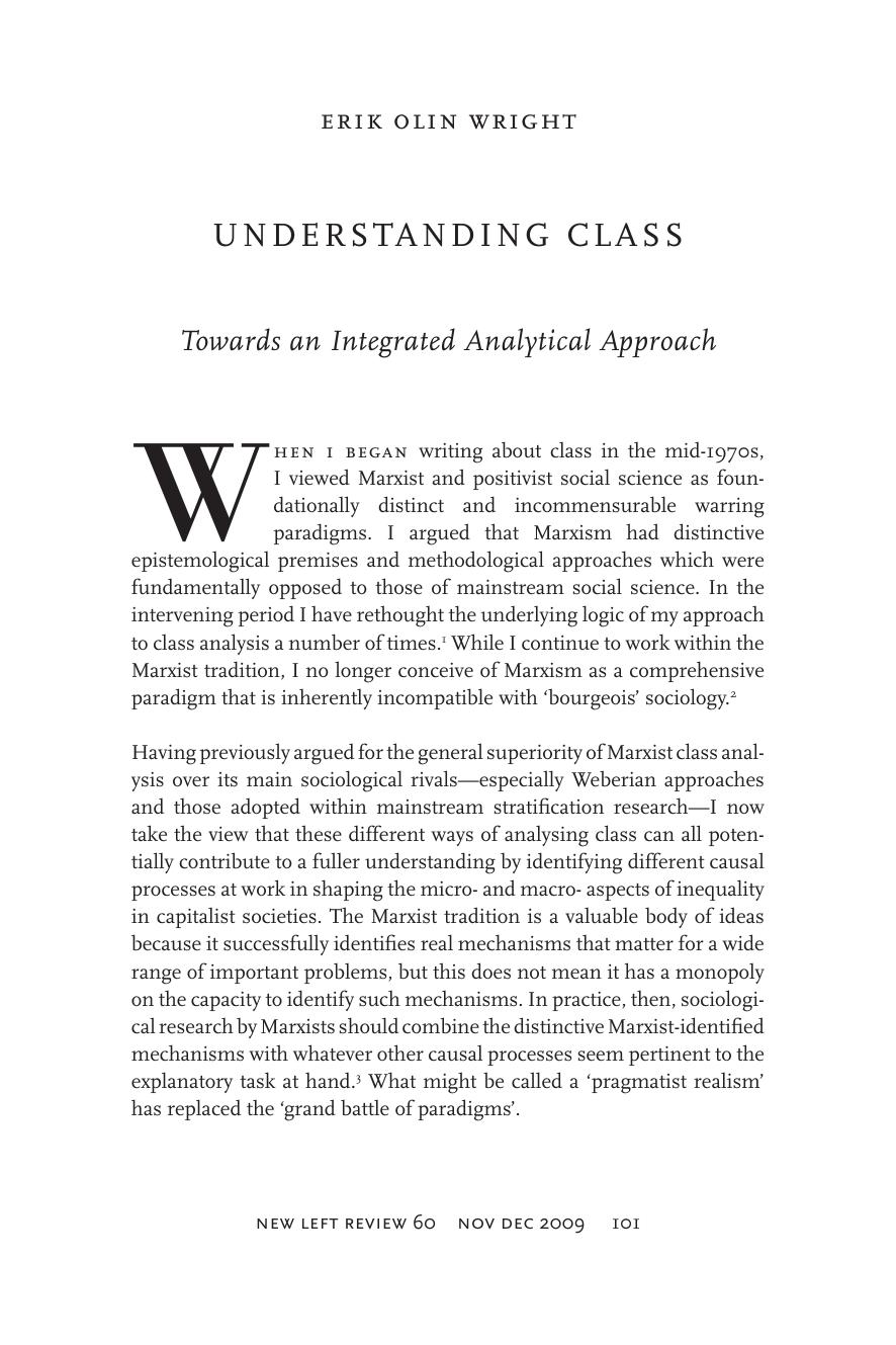 UNDERSTANDING CLASS: Towards an Integrated Analytical Approach by ERIK OLIN WRIGHT