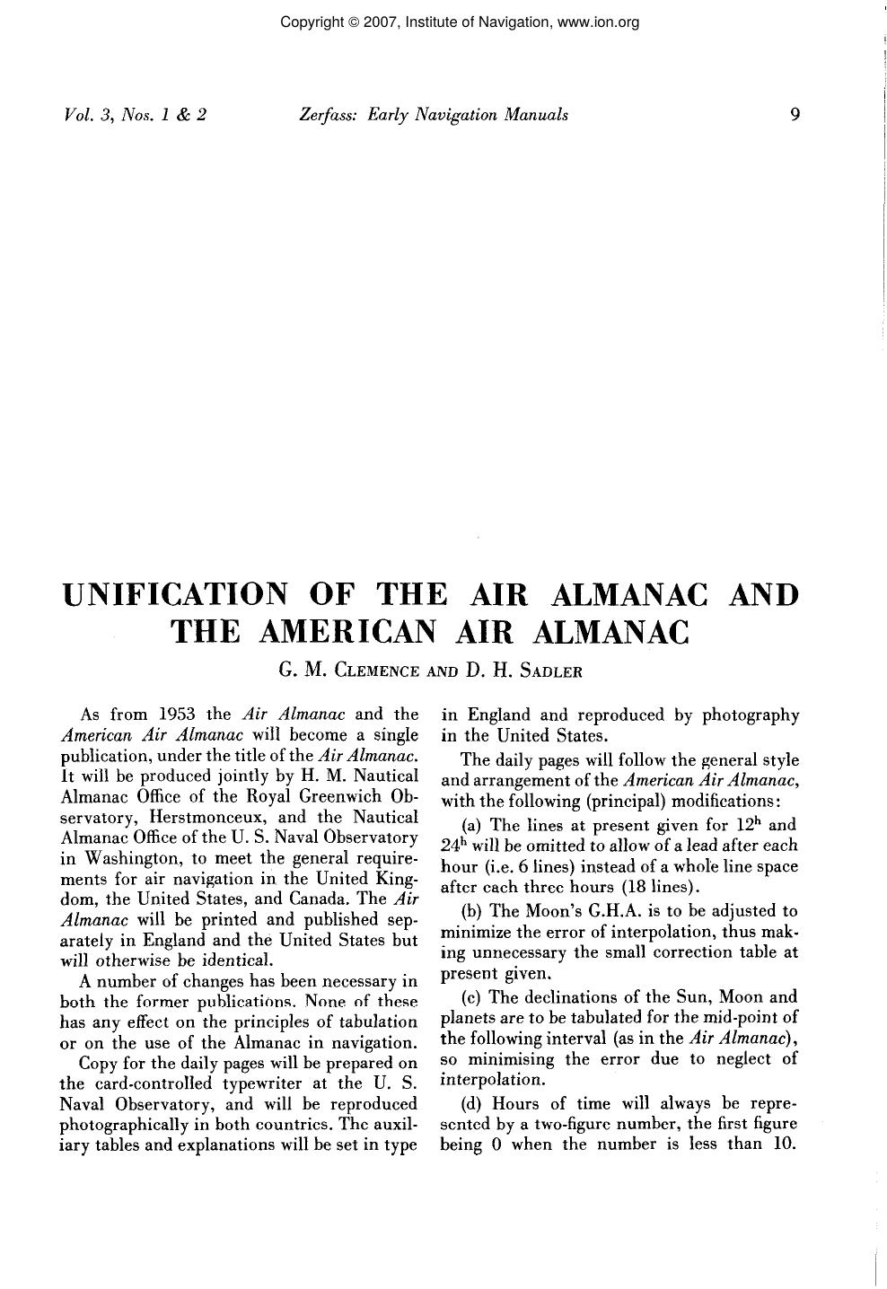 UNIFICATION OF THE AIR ALMANAC AND THE AMERICAN AIR ALMANAC by G. M. CLEMENCE AND D. H. SADLER