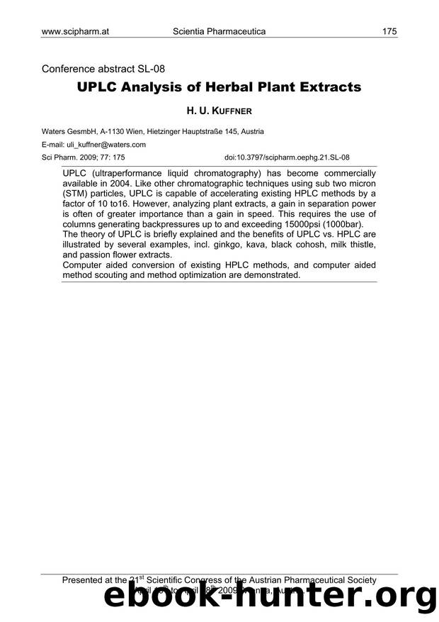 UPLC Analysis of Herbal Plant Extracts by H. U. KUFFNER