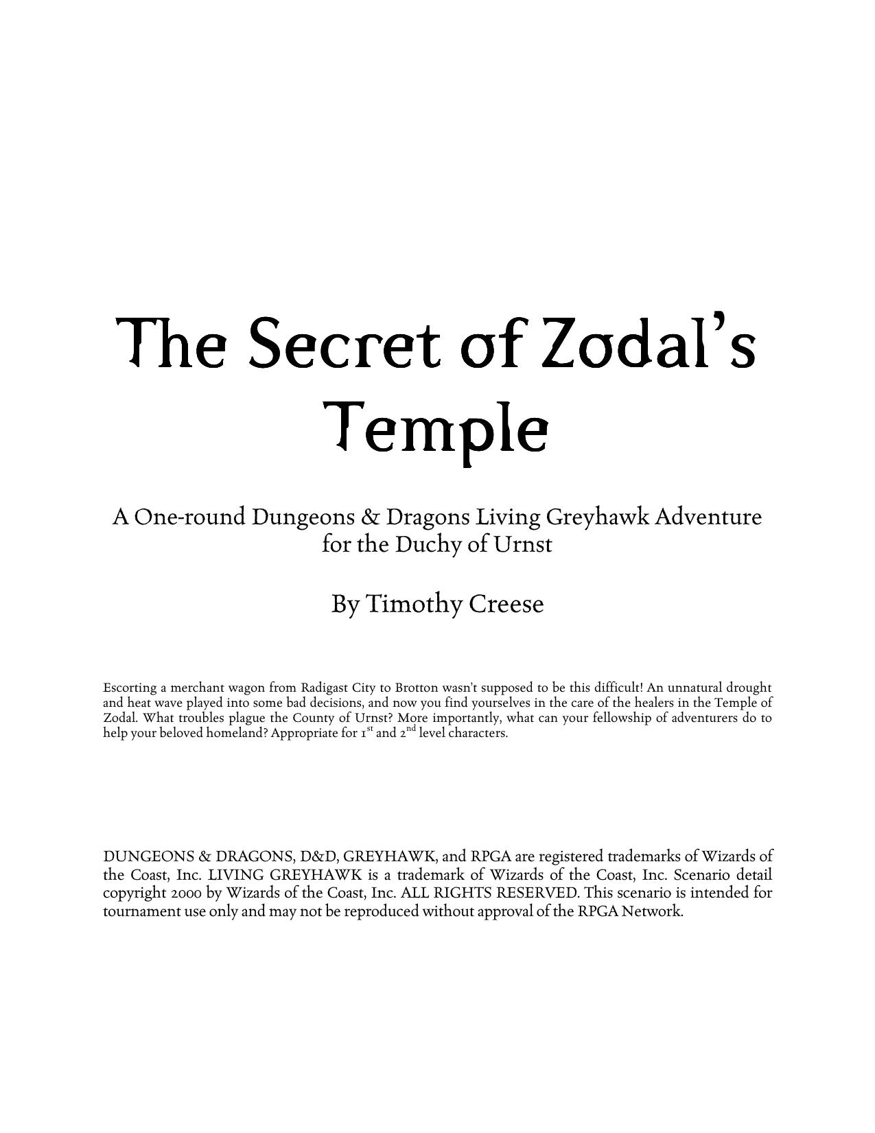 URC1-01 The Secret of Zodal's Temple by Unknown