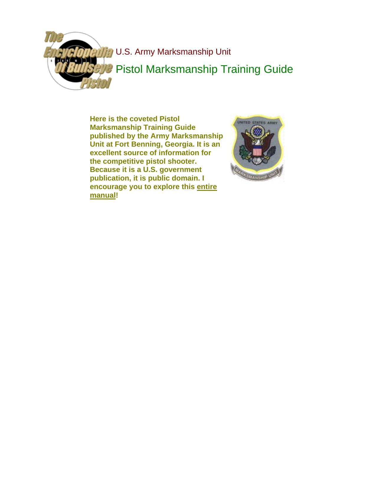 US Army Marksmanship Unit Pistol Training Guide by Pistol Training Guide
