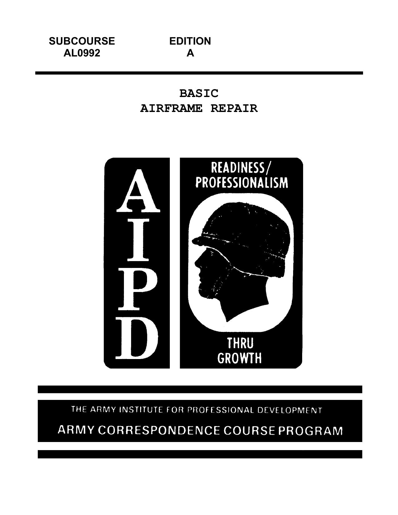 US Army aviation course by Basic Airframe Repair AL0992