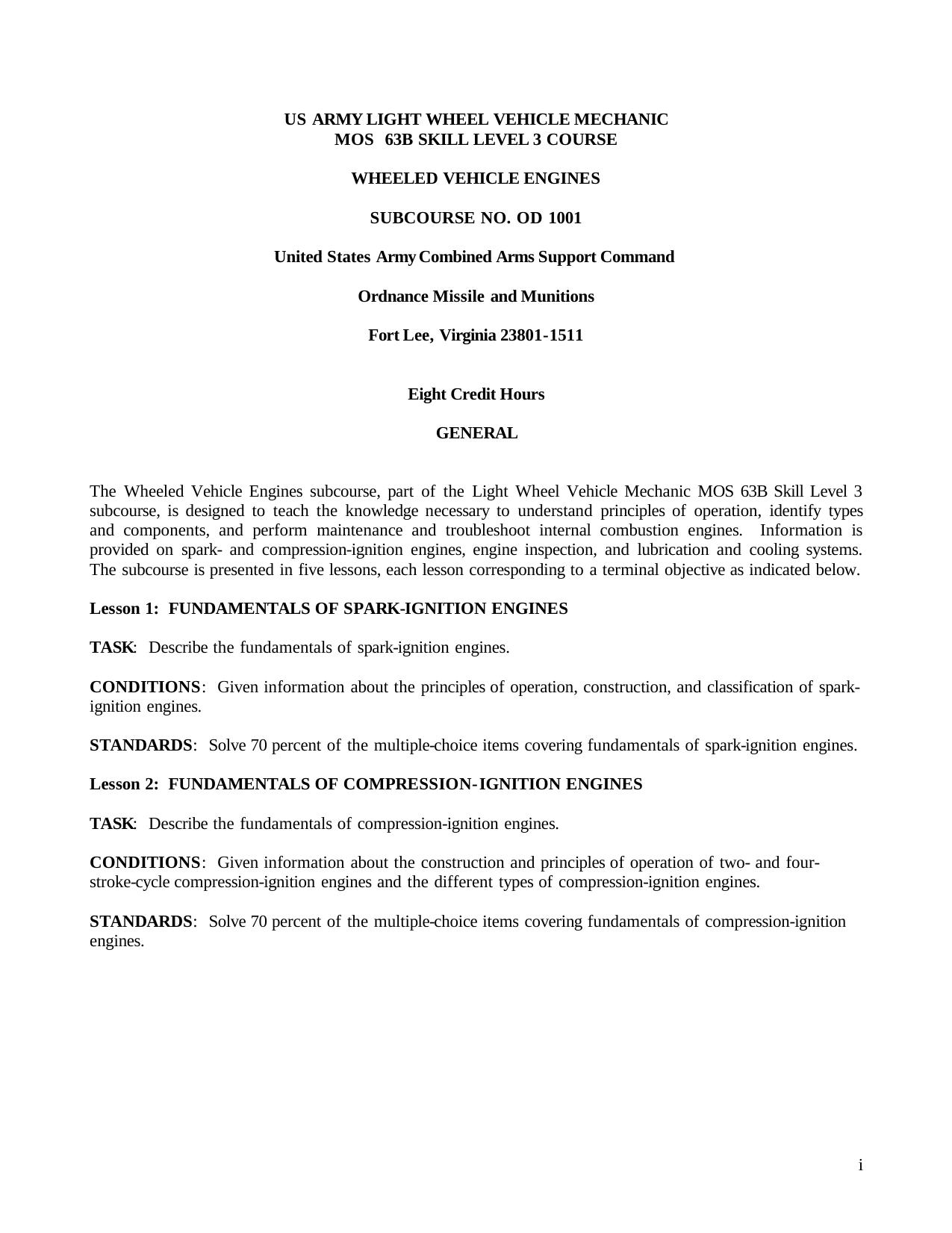 US Army mechanic course by Wheeled Vehicle Engines OD1001