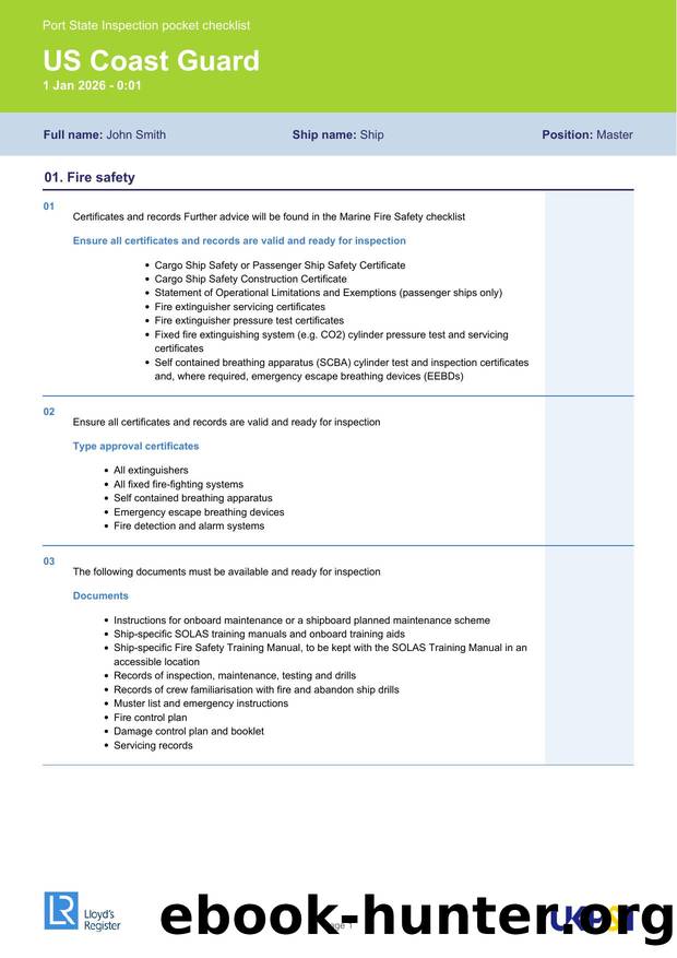 US Coast Guard Port State Control Checklist by Unknown
