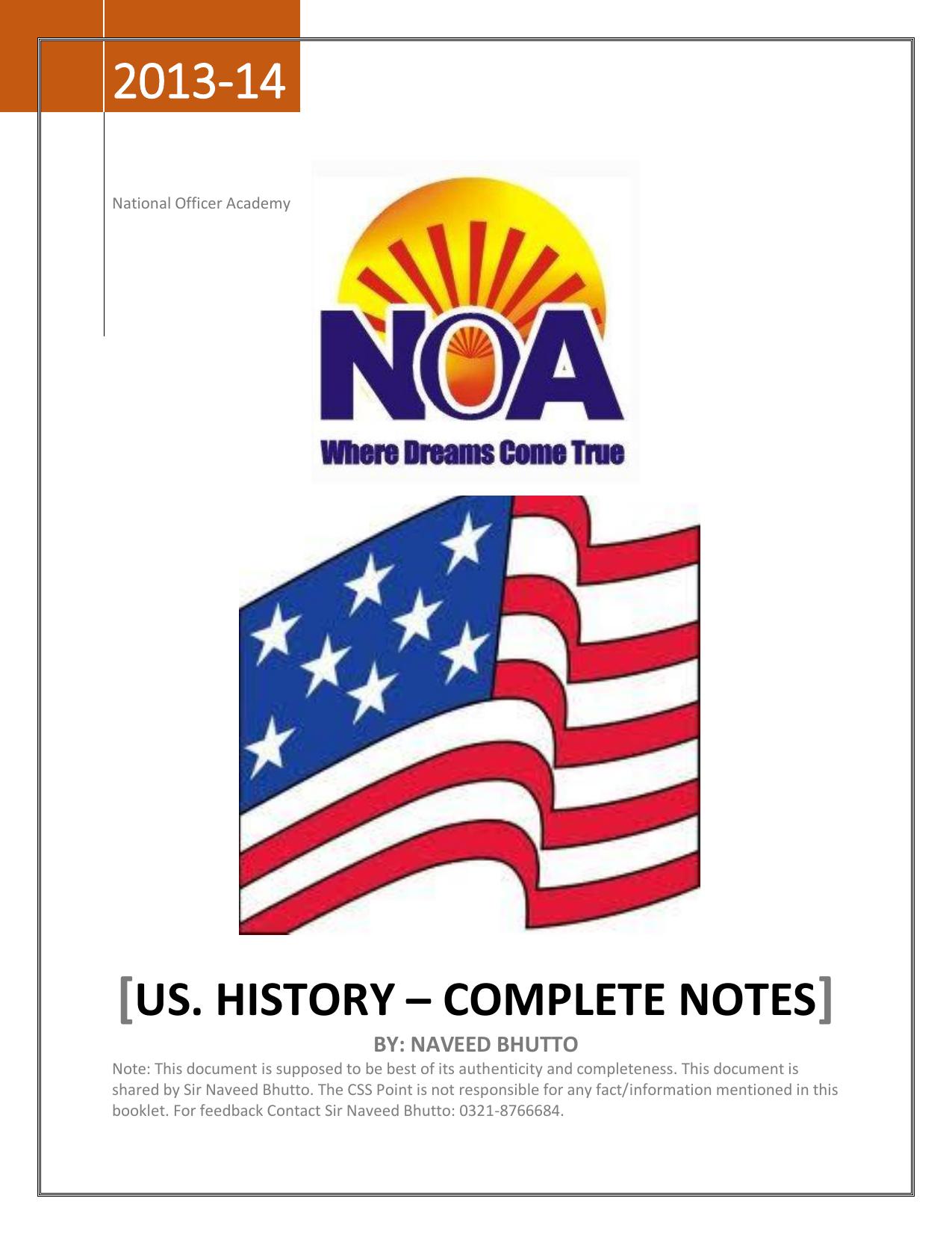 US History Complete Notes for CSS by Naveed Bhutto