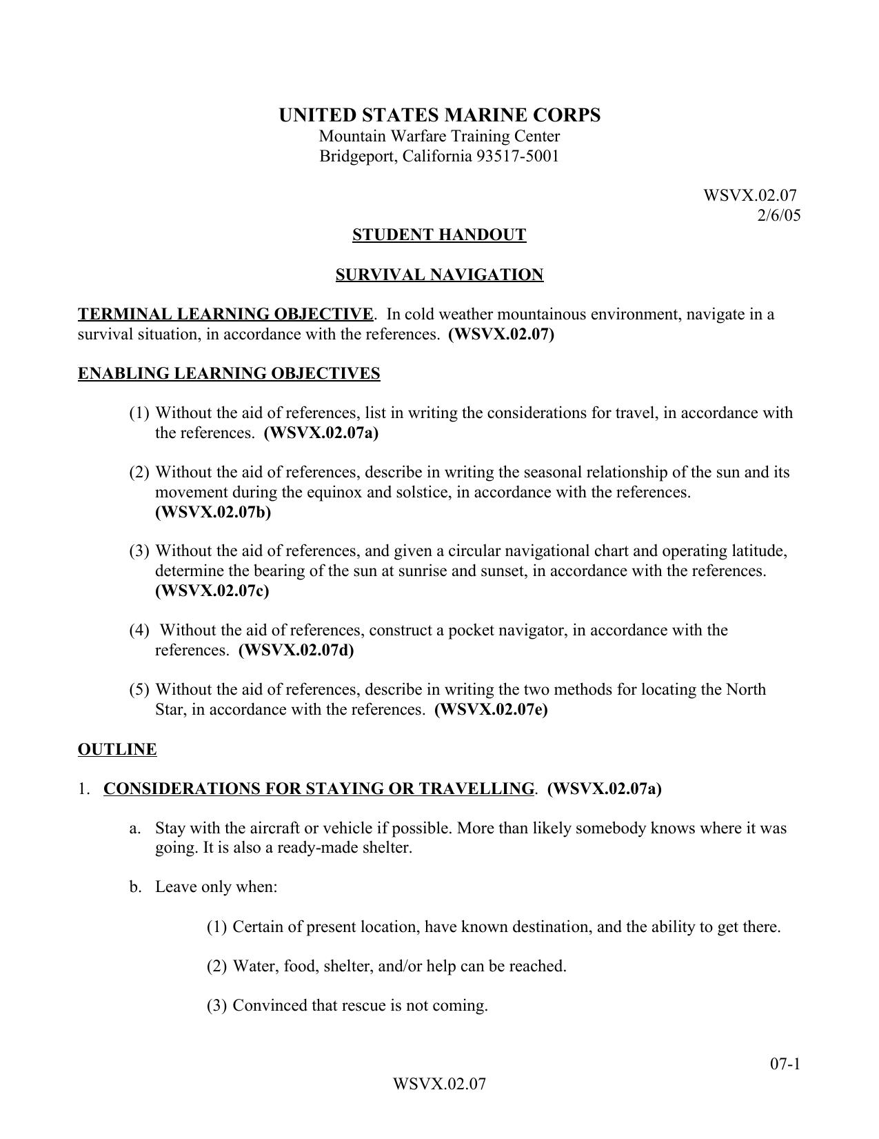 US Marine Corps MWTC by Winter Survival Course Handbook