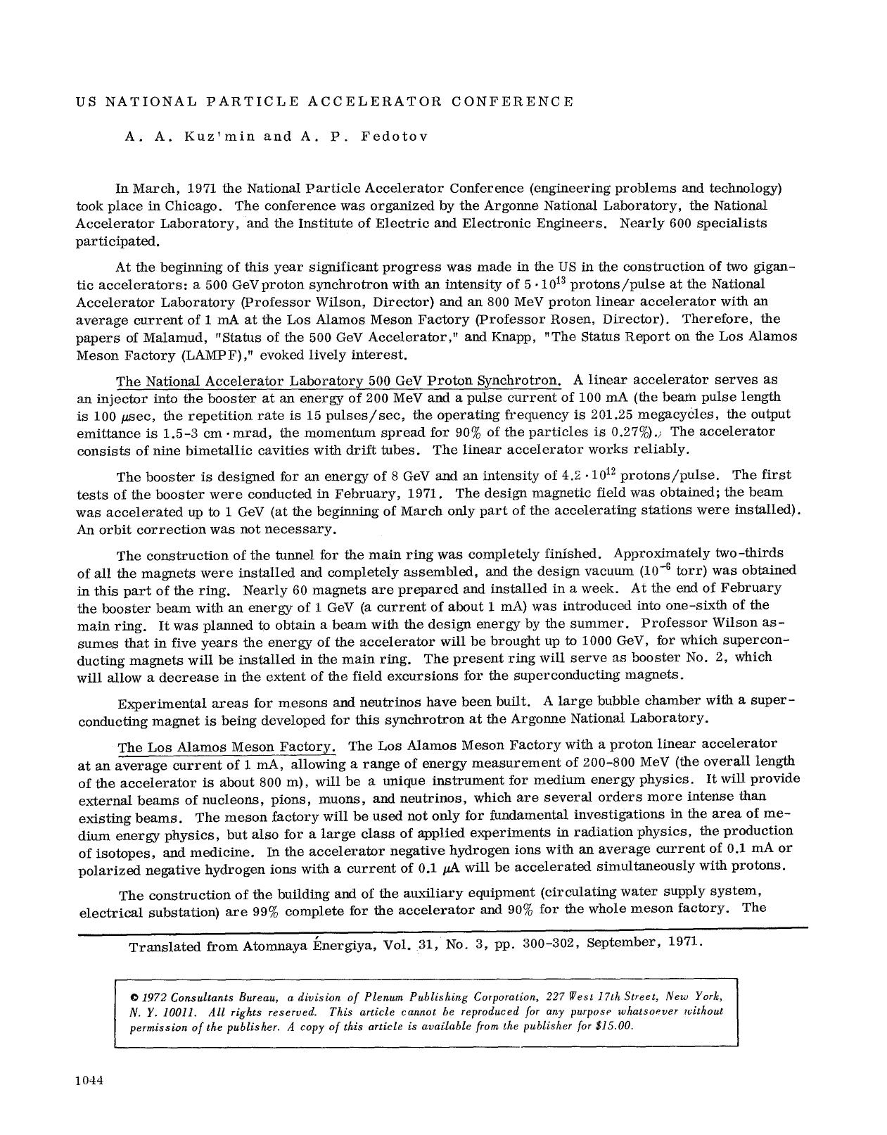 US National Particle Accelerator Conference by Unknown