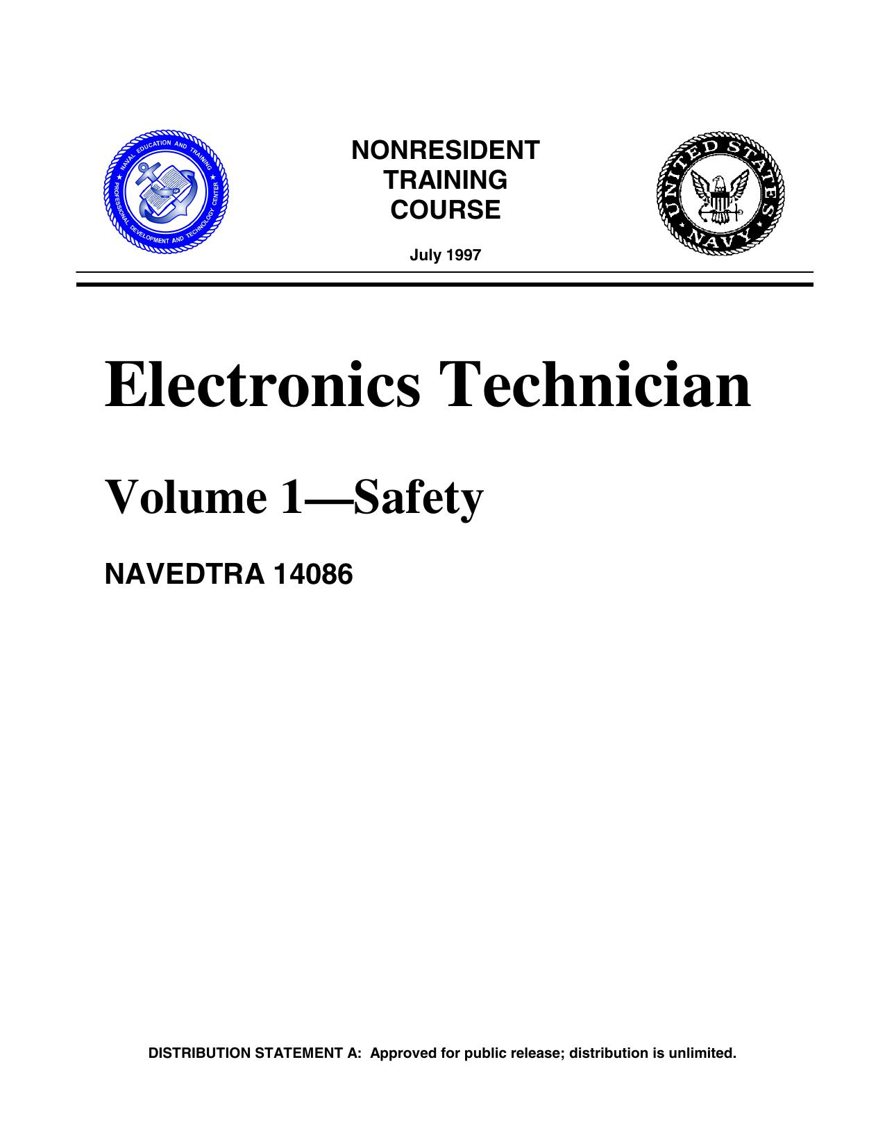 US Navy Training Course - Electronics Technician - Volume 01 by Safety