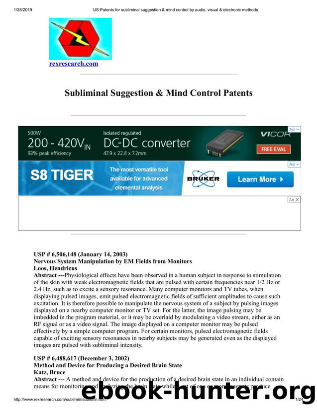 US Patents for mind control methods by Unknown