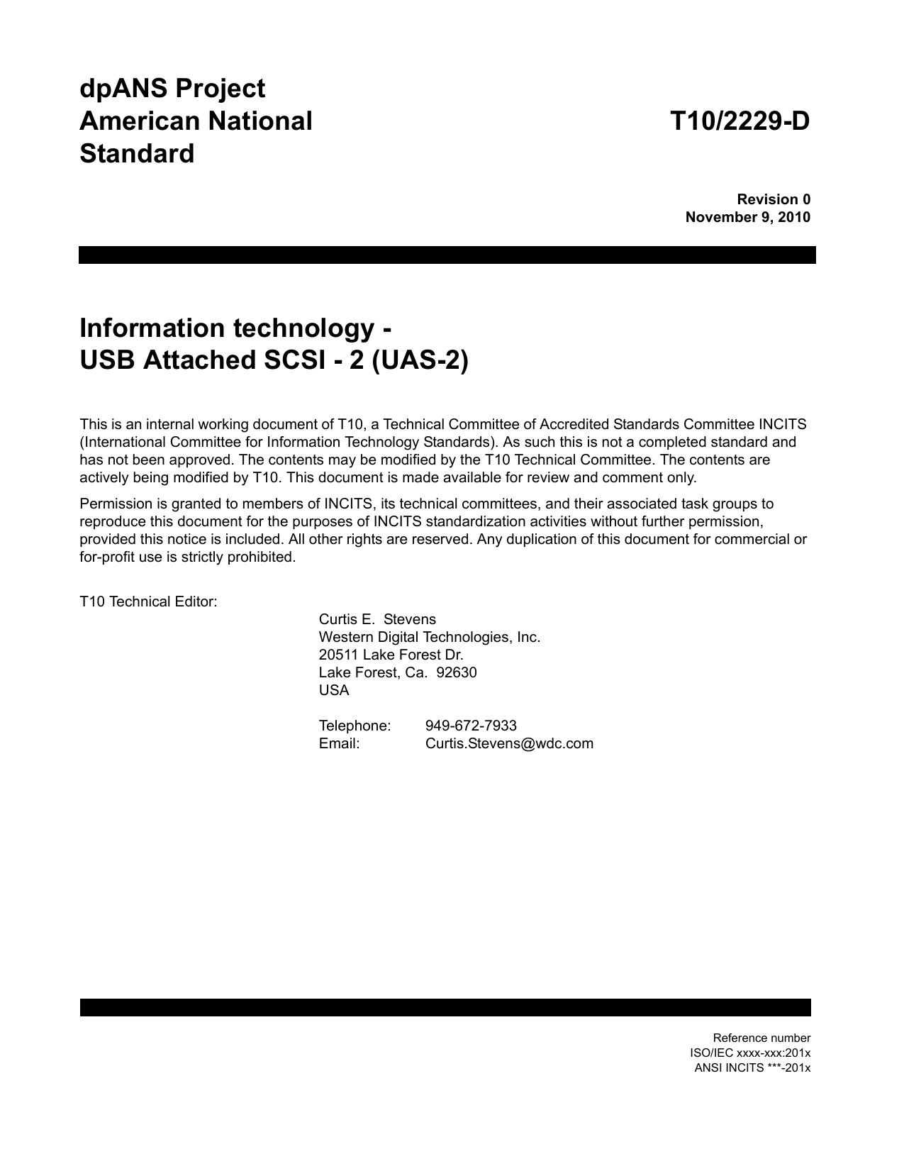 USB Attached SCSI - 2 (UAS-2 r00) by Curtis E. Stevens
