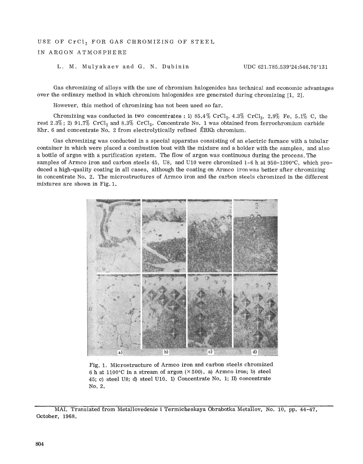 USE of CrCl <Subscript>2 <Subscript> for gas chromizing of steel in agron atmosphere by Unknown