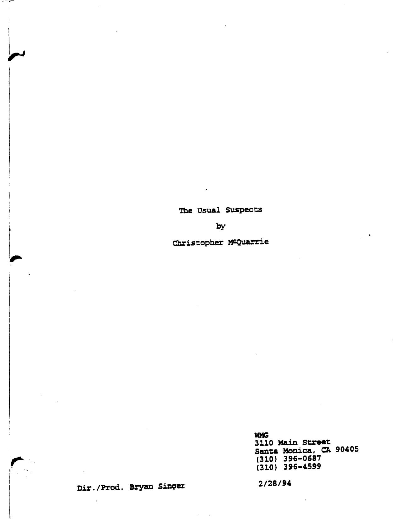 USUAL SUSPECTS, THE (1995) by Christopher McQuarrie (1994.02.28) by Unknown