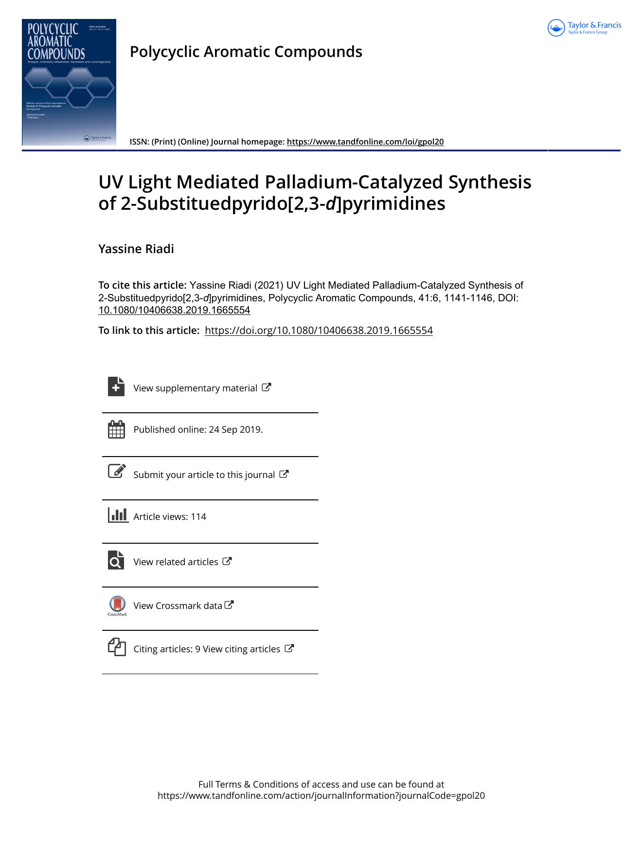 UV Light Mediated Palladium-Catalyzed Synthesis of 2-Substituedpyrido[2,3-d]pyrimidines by Riadi Yassine