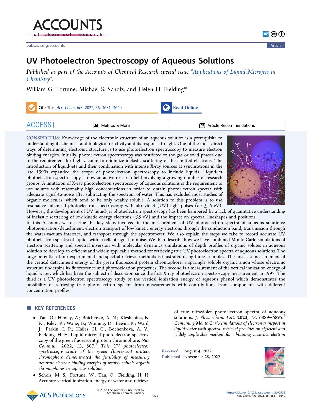 UV Photoelectron Spectroscopy of Aqueous Solutions by William G. Fortune Michael S. Scholz and Helen H. Fielding