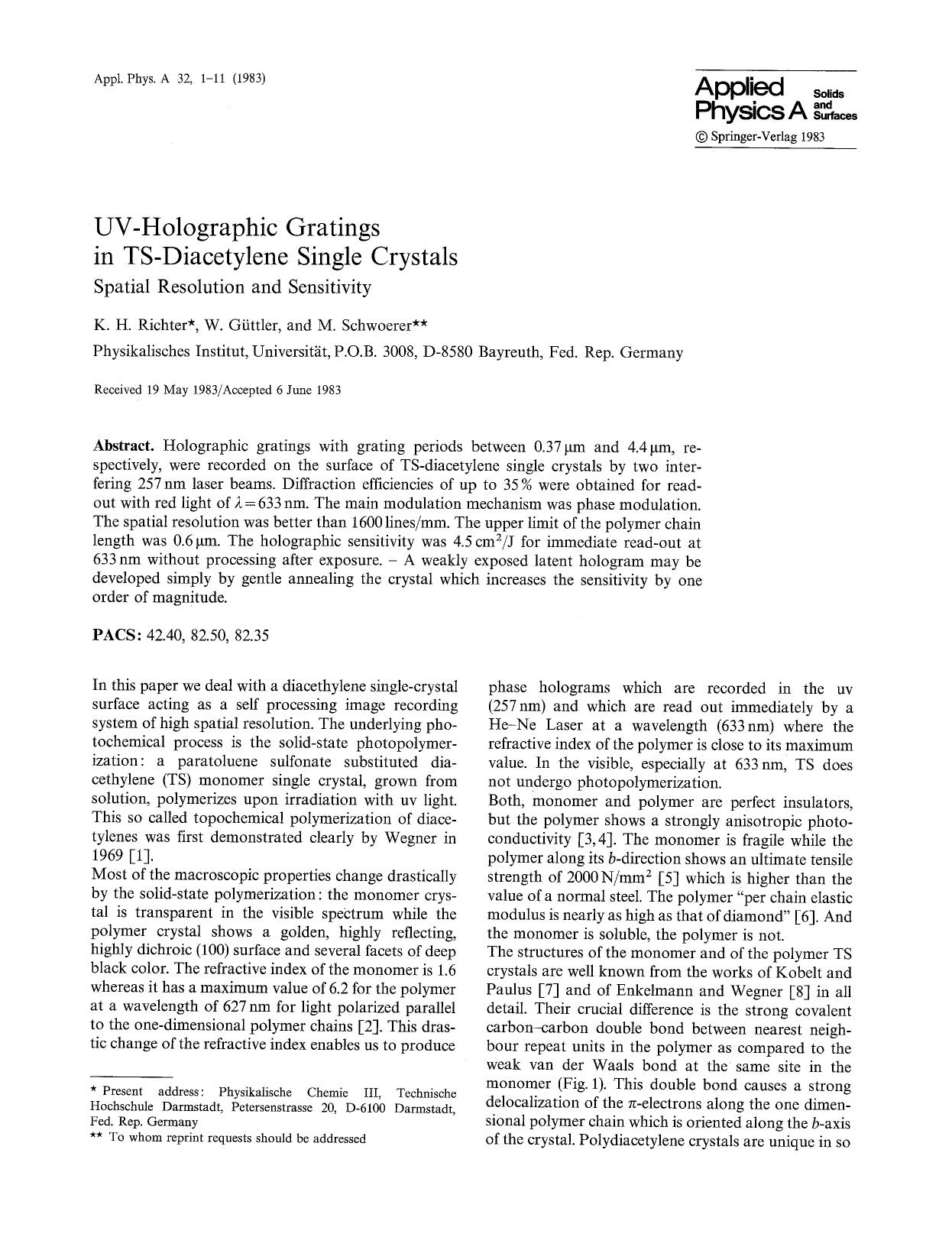UV-holographic gratings in TS-diacetylene single crystals by Unknown