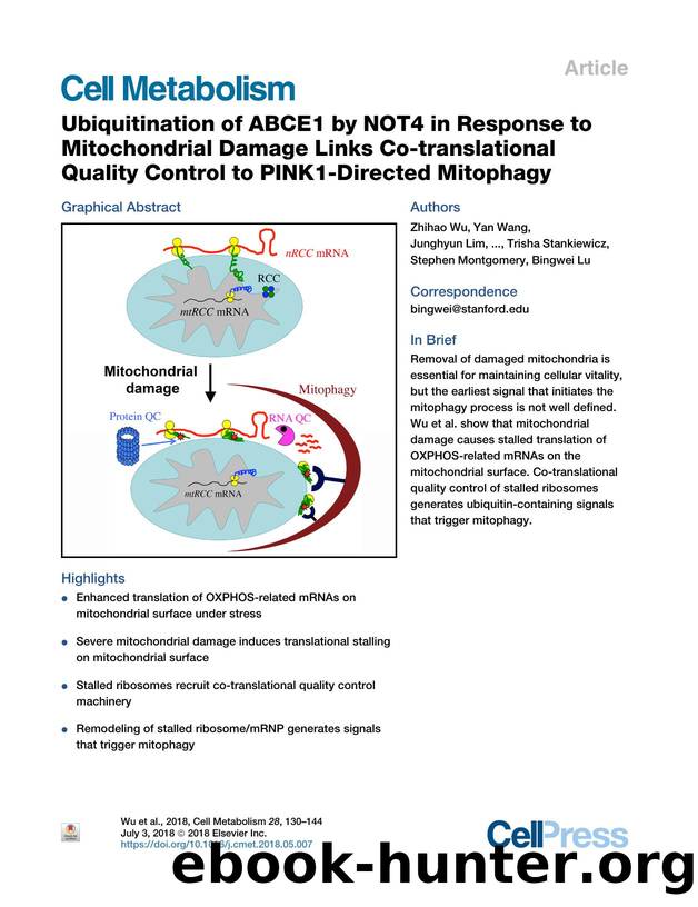 Ubiquitination of ABCE1 by NOT4 in Response to Mitochondrial Damage Links Co-translational Quality Control to PINK1-Directed Mitophagy by unknow