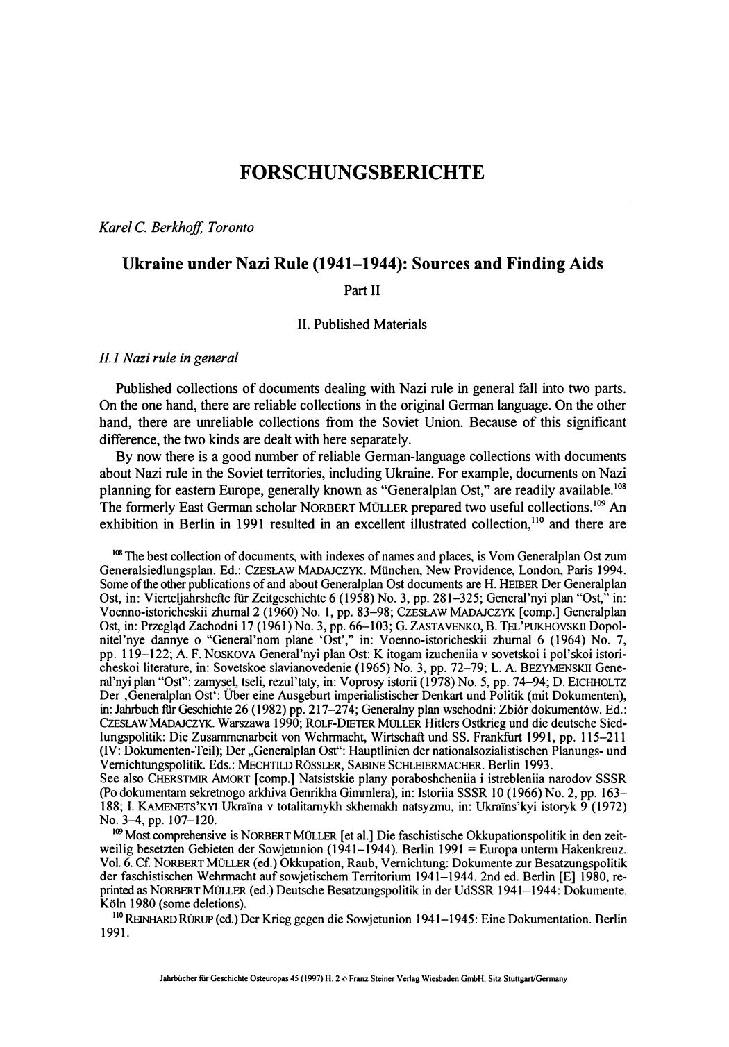 Ukraine under Nazi Rule (1941-1944); Sources and Finding Aids Part II by Unknown