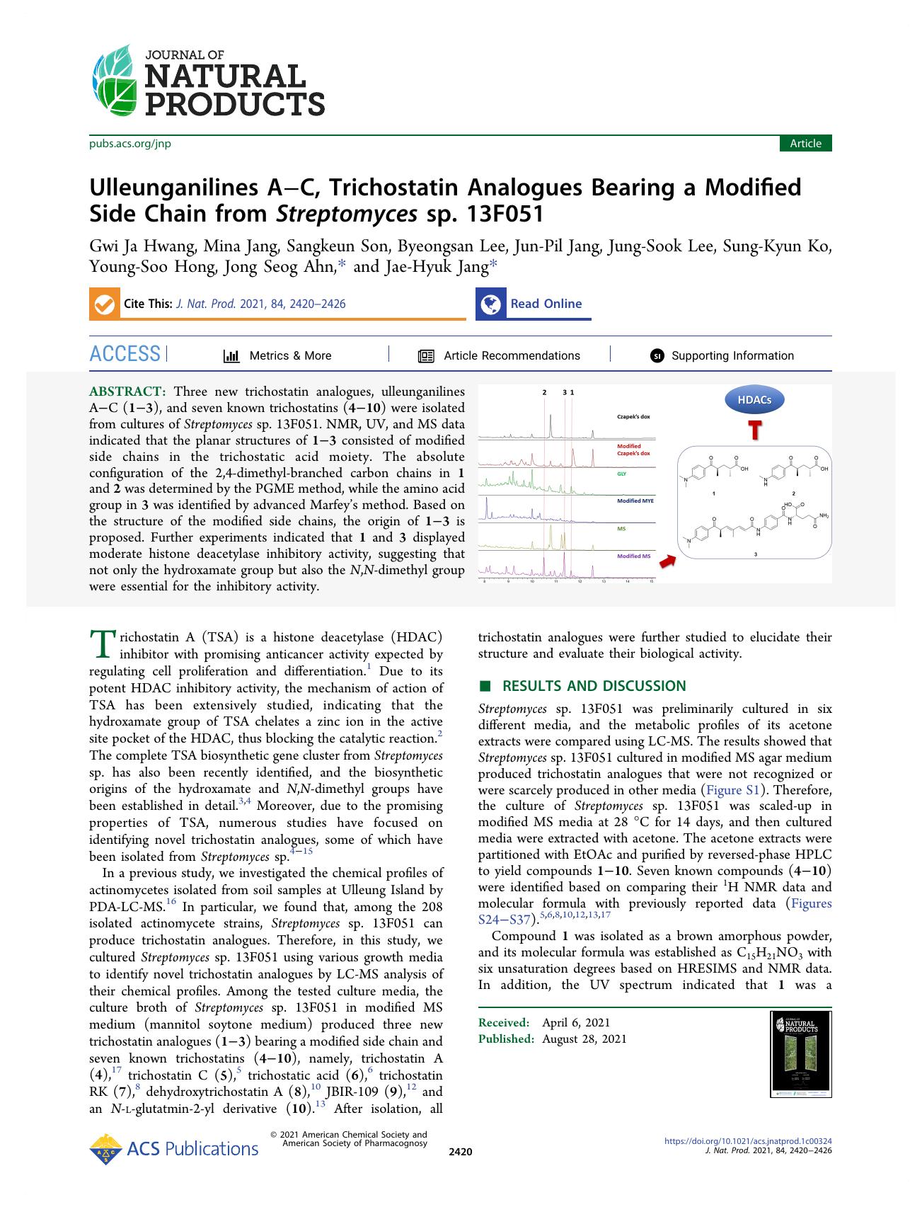 Ulleunganilines AâC, Trichostatin Analogues Bearing a Modified Side Chain from Streptomyces sp. 13F051 by unknow