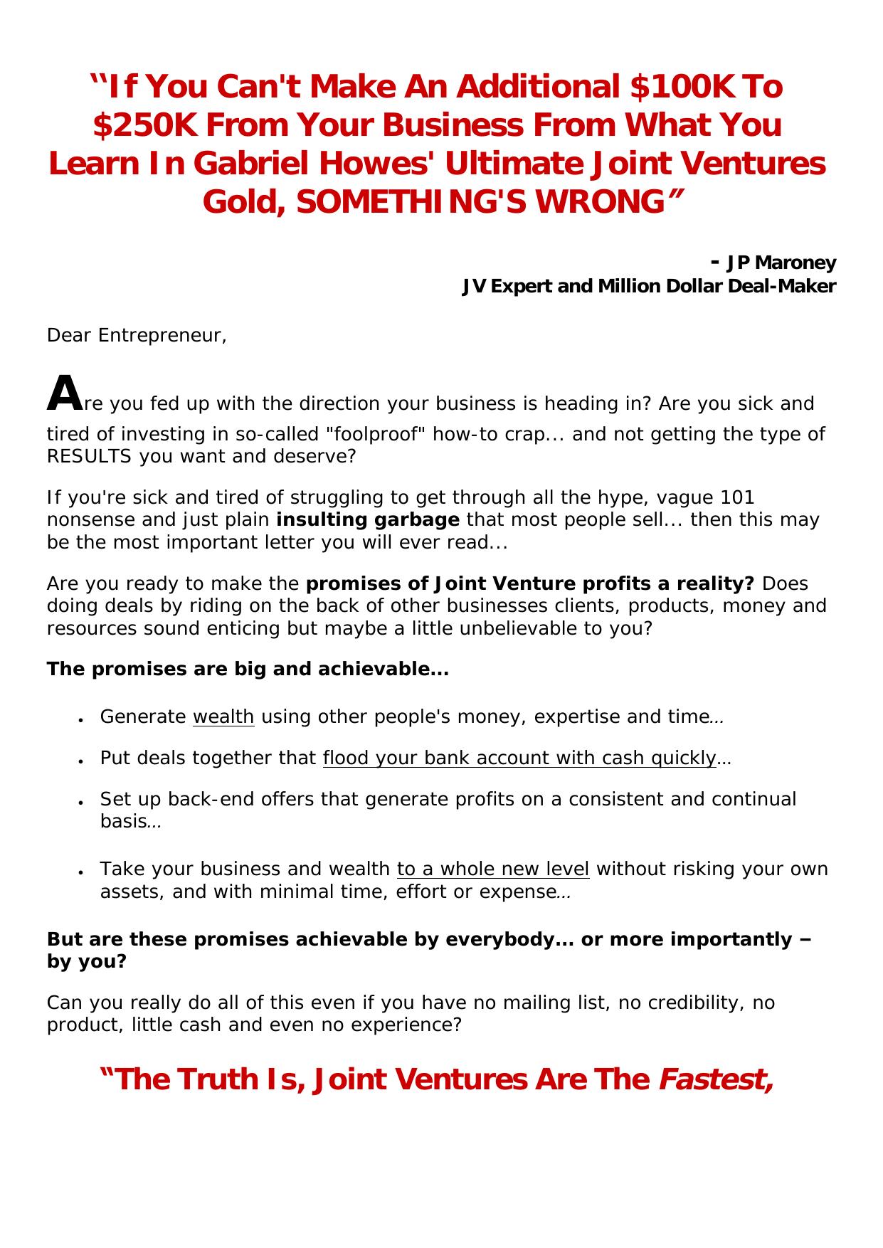 Ultimate Joint Ventures. by Best of Kuszter's Collection