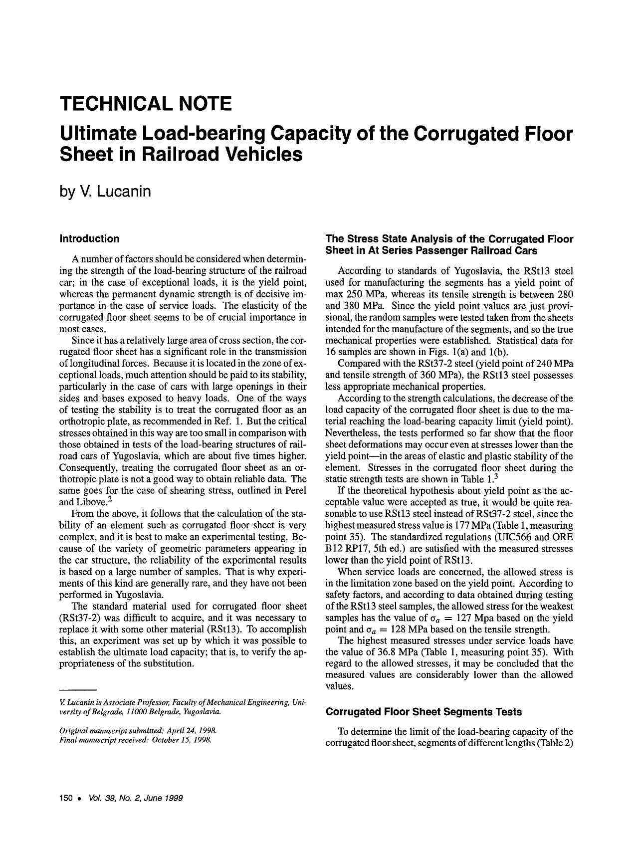 Ultimate load-bearing capacity of the corrugated floor sheet in railroad vehicles by Unknown
