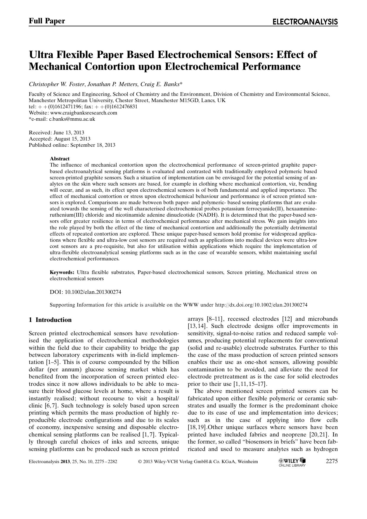 Ultra Flexible Paper Based Electrochemical Sensors: Effect of Mechanical Contortion upon Electrochemical Performance by Unknown