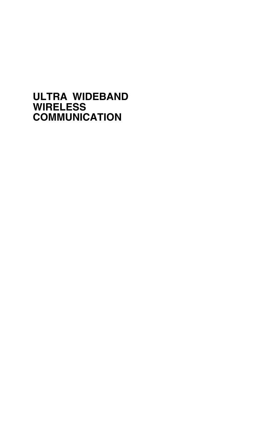Ultra Wideband Wireless Communication by Unknow