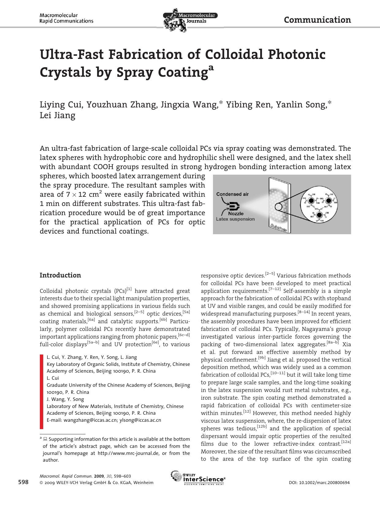Ultra-Fast Fabrication of Colloidal Photonic Crystals by Spray Coating by Unknown