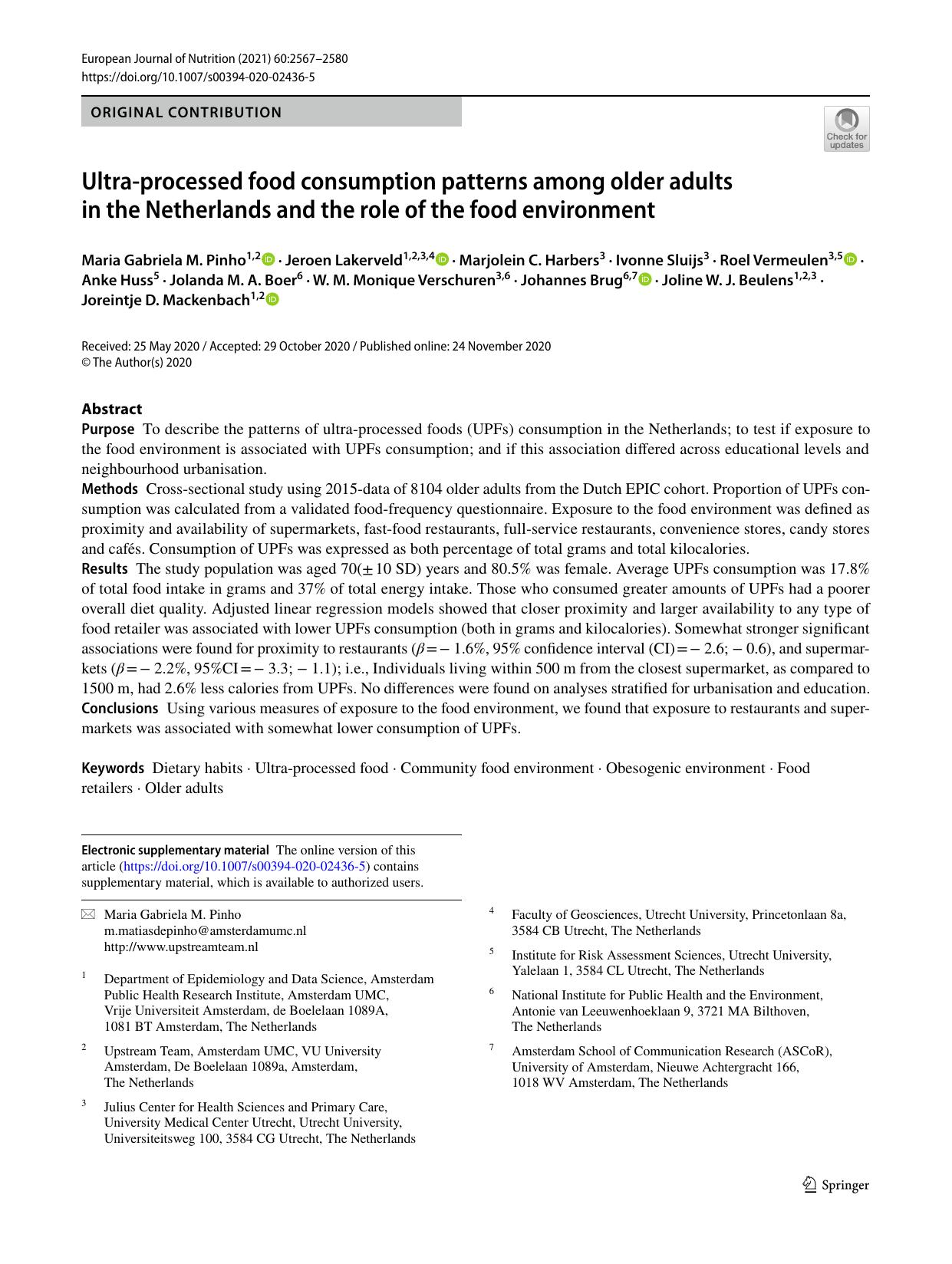 Ultra-processed food consumption patterns among older adults in the Netherlands and the role of the food environment by unknow