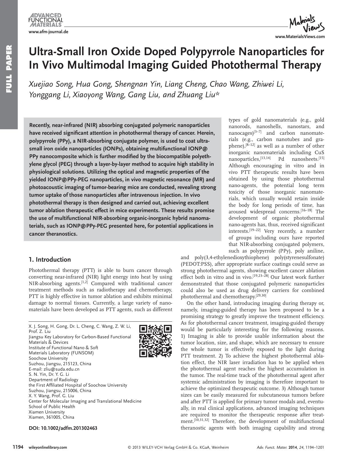 UltraSmall Iron Oxide Doped Polypyrrole Nanoparticles for In Vivo Multimodal Imaging Guided Photothermal Therapy by s-w-270