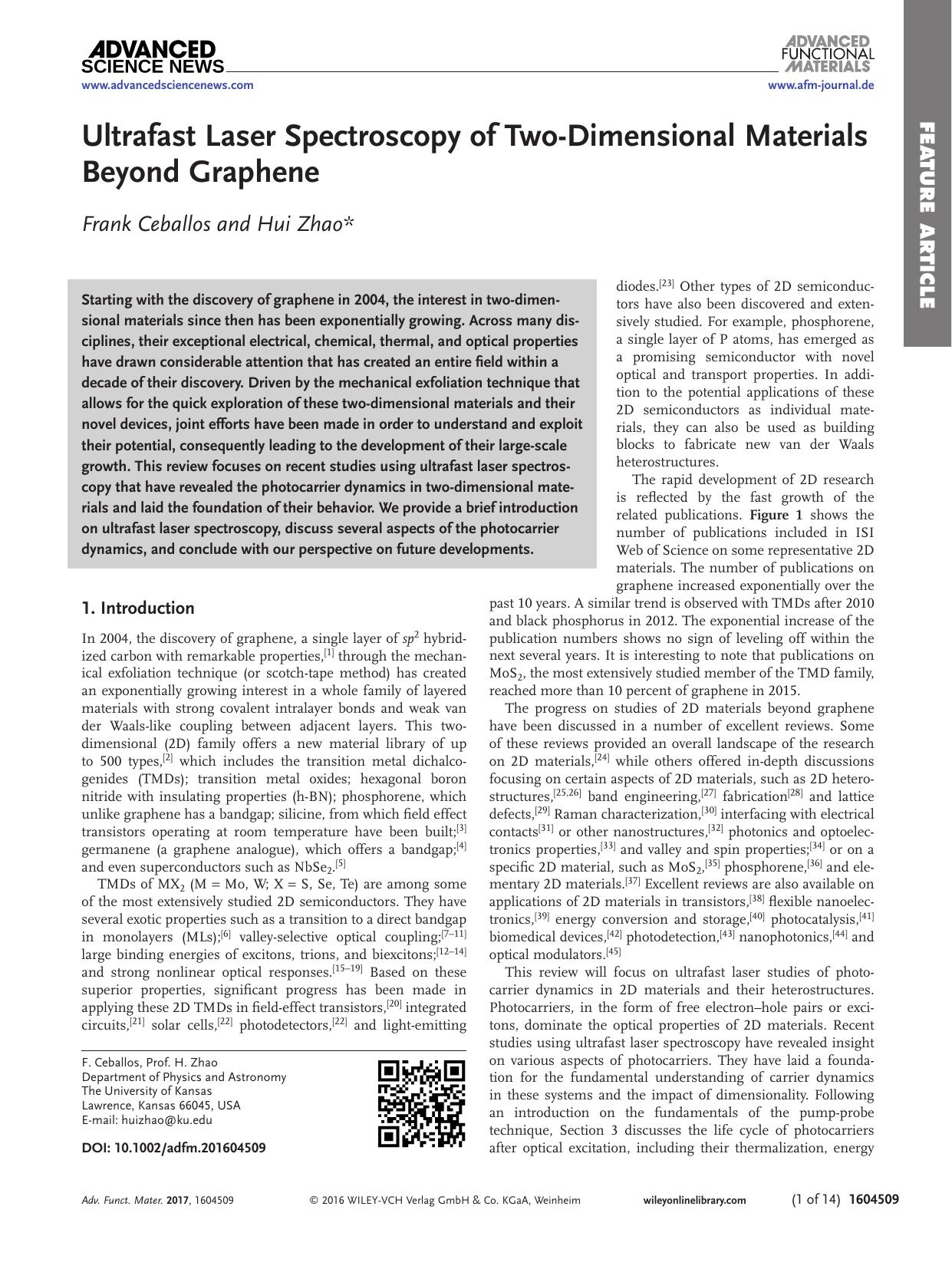 Ultrafast Laser Spectroscopy of Two&#x02010;Dimensional Materials Beyond Graphene by Unknown