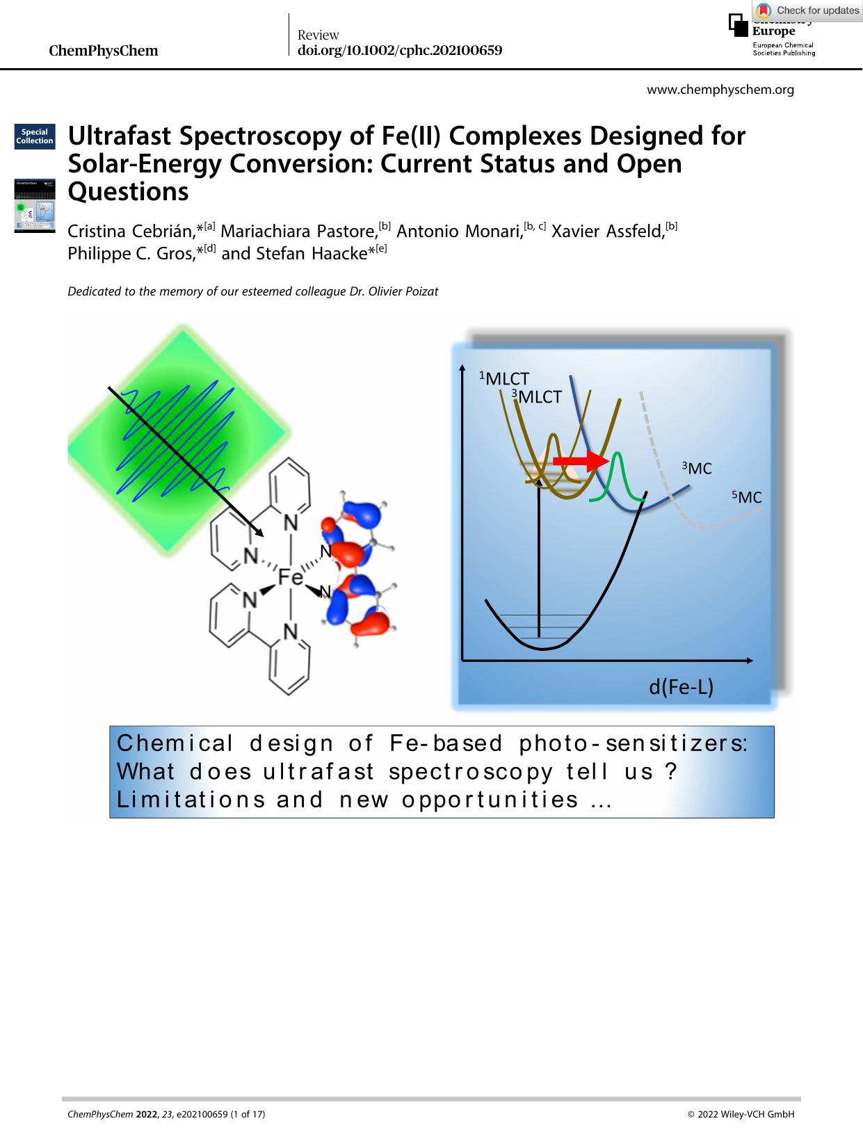 Ultrafast Spectroscopy of Fe(II) Complexes Designed for SolarâEnergy Conversion: Current Status and Open Questions by Unknown