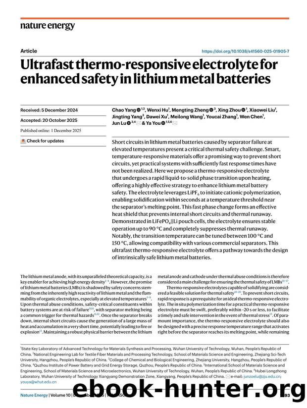 Ultrafast thermo-responsive electrolyte for enhanced safety in lithium metal batteries by unknow