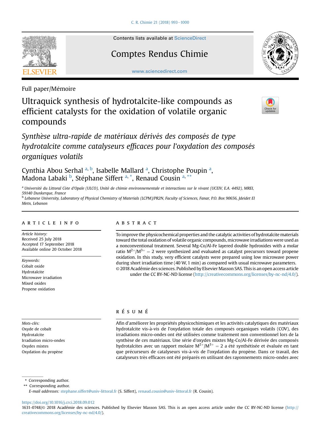 Ultraquick synthesis of hydrotalcite-like compounds as efficient catalysts for the oxidation of volatile organic compounds by unknow