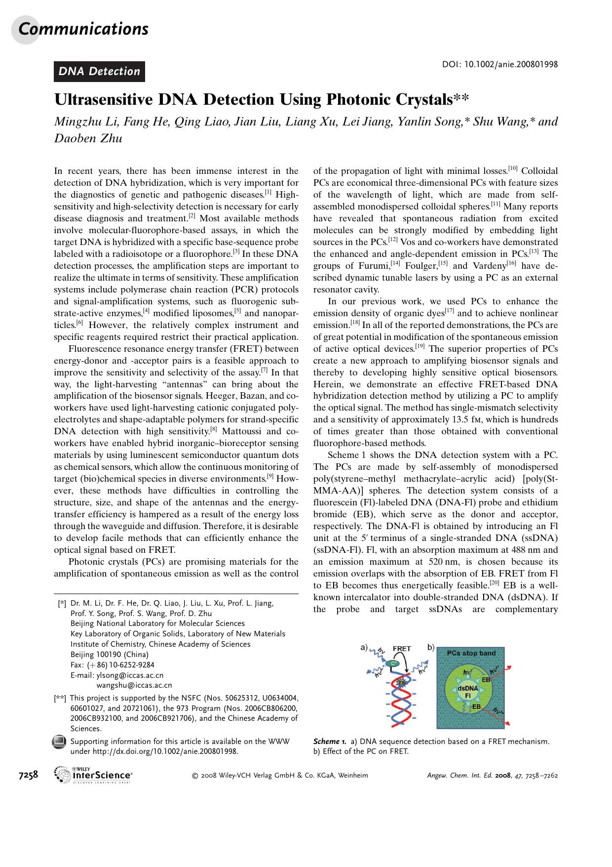Ultrasensitive DNA Detection Using Photonic Crystals by Unknown