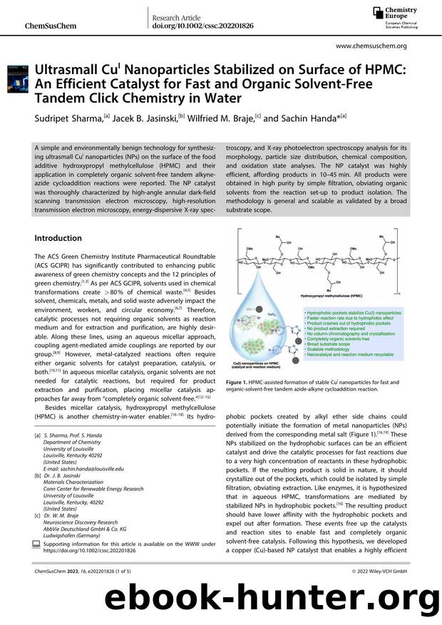 Ultrasmall CuI Nanoparticles Stabilized on Surface of HPMC: An Efficient Catalyst for Fast and Organic SolventâFree Tandem Click Chemistry in Water by Unknown