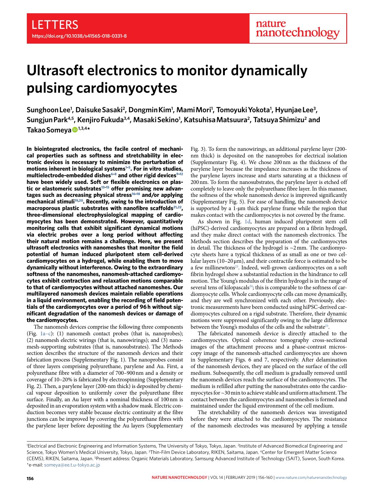 Ultrasoft electronics to monitor dynamically pulsing cardiomyocytes by unknow