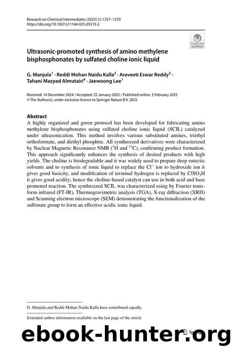 Ultrasonic-promoted synthesis of amino methylene bisphosphonates by sulfated choline ionic liquid by unknow