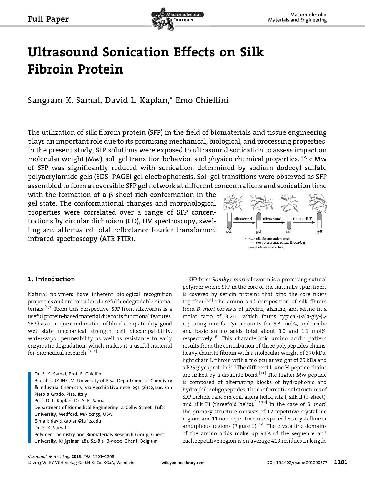 Ultrasound Sonication Effects on Silk Fibroin Protein by Unknown