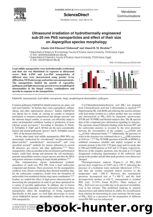 Ultrasound irradiation of hydrothermally engineered sub-20 nm PbS nanoparticles and effect of their size on Aspergillus species morphology by Ghada Abd-Elmonsef Mahmoud & Ahmed B.M. Ibrahim