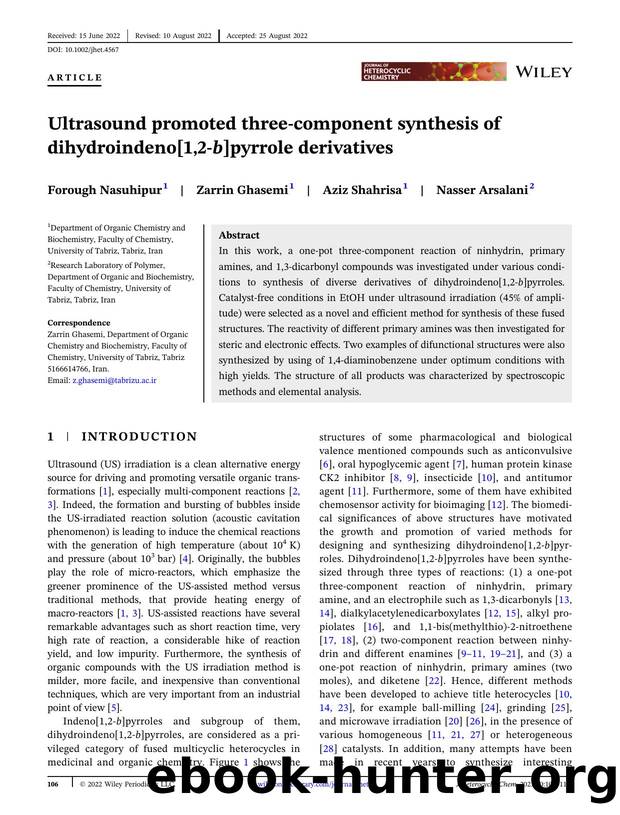Ultrasound promoted three-component synthesis of dihydroindeno[1,2- b ]pyrrole derivatives by Unknown