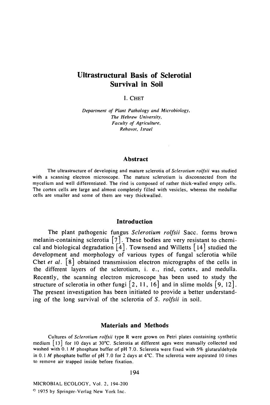 Ultrastructural basis of sclerotial survival in soil by Unknown