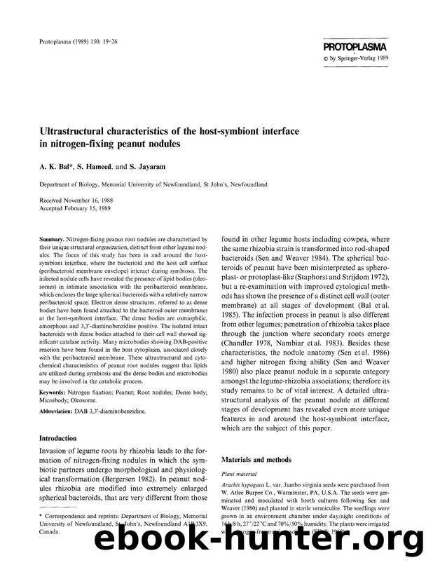 Ultrastructural characteristics of the host-symbiont interface in nitrogen-fixing peanut nodules by Unknown