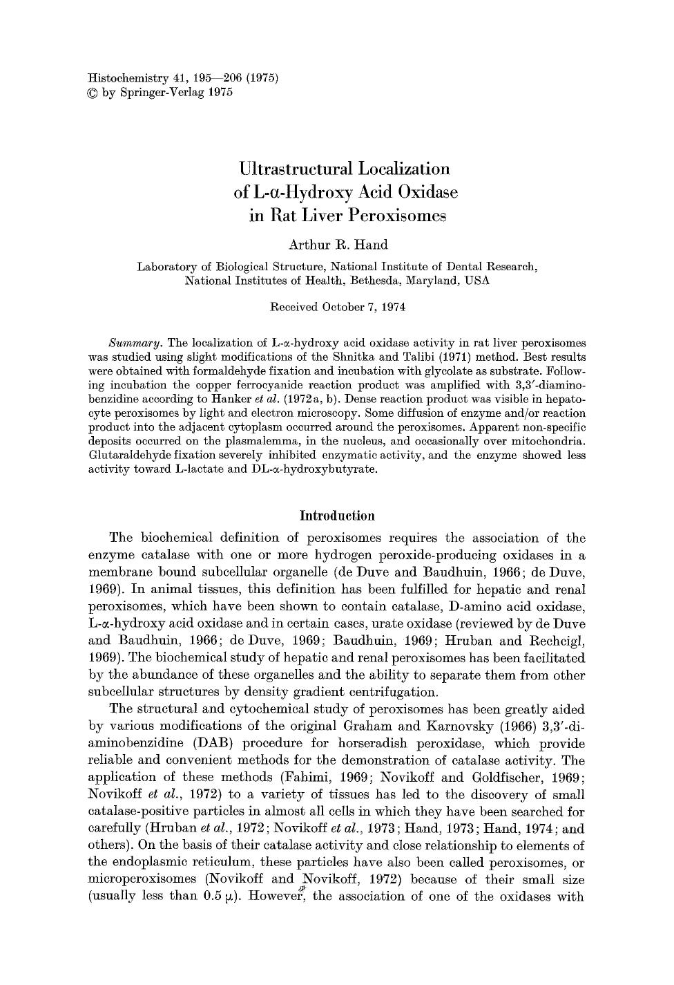 Ultrastructural localization of L-α-hydroxy acid oxidase in rat liver peroxisomes by Unknown