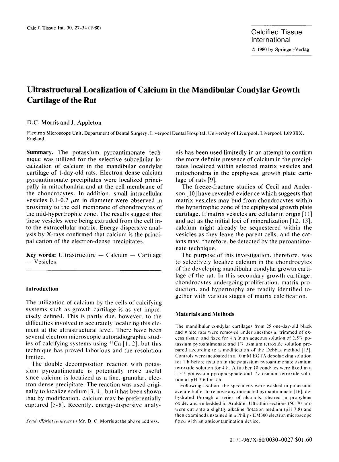 Ultrastructural localization of calcium in the mandibular condylar growth cartilage of the rat by Unknown