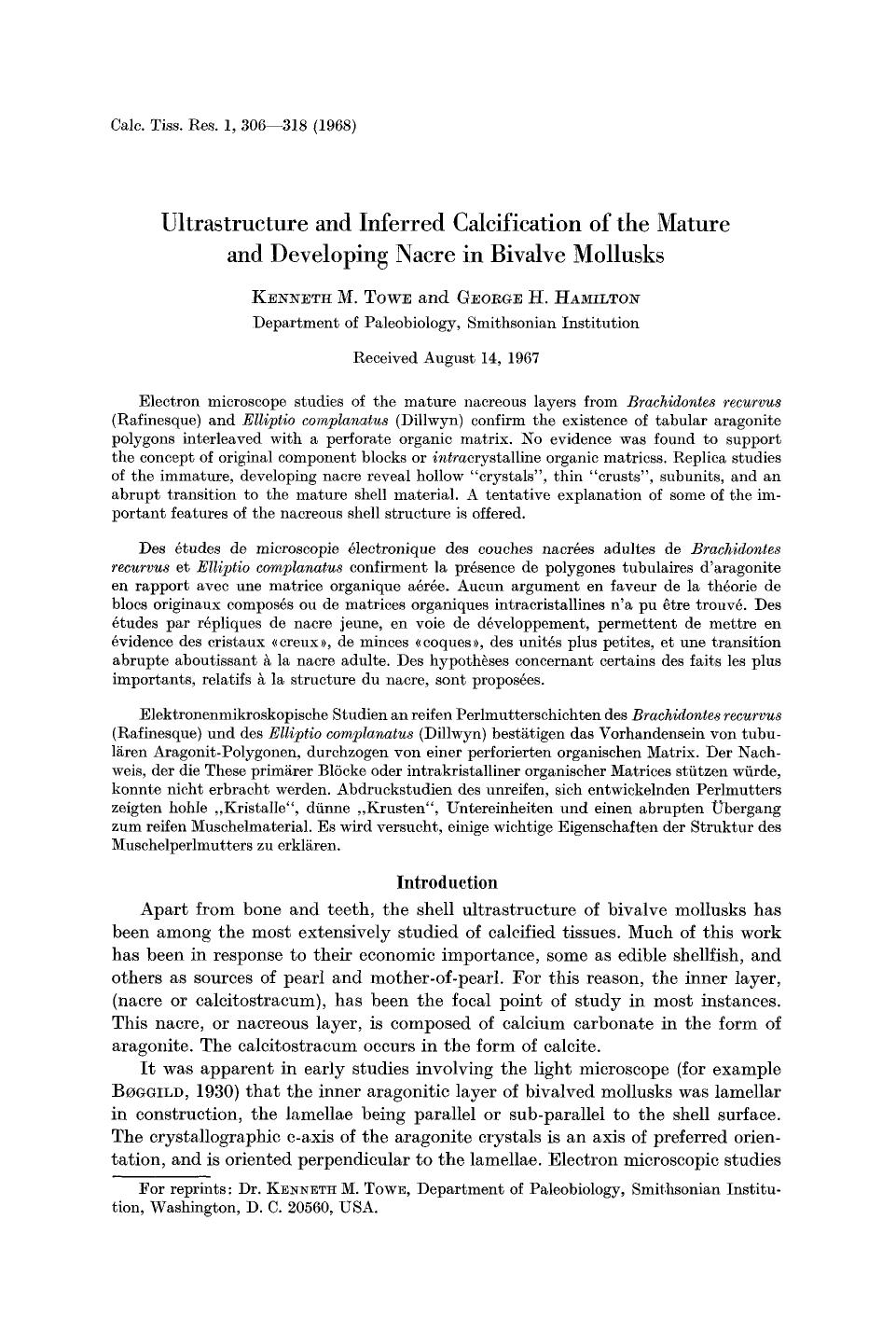 Ultrastructure and inferred calcification of the mature and developing nacre in bivalve mollusks by Unknown