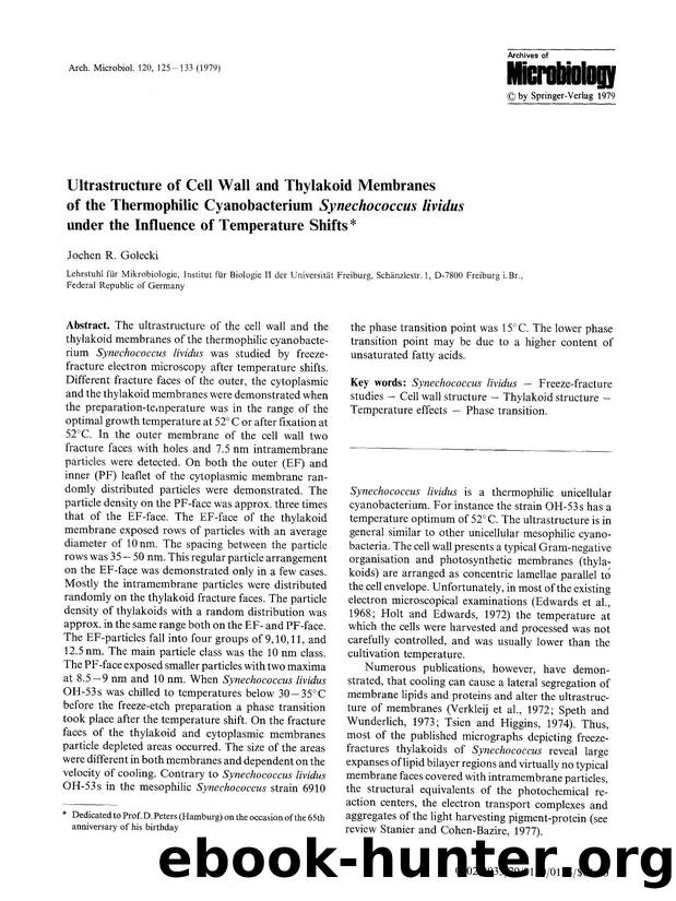 Ultrastructure of cell wall and thylakoid membranes of the thermophilic cyanobacterium <Emphasis Type="Italic">Synechococcus lividus<Emphasis> under the influence of temperature shifts by Unknown