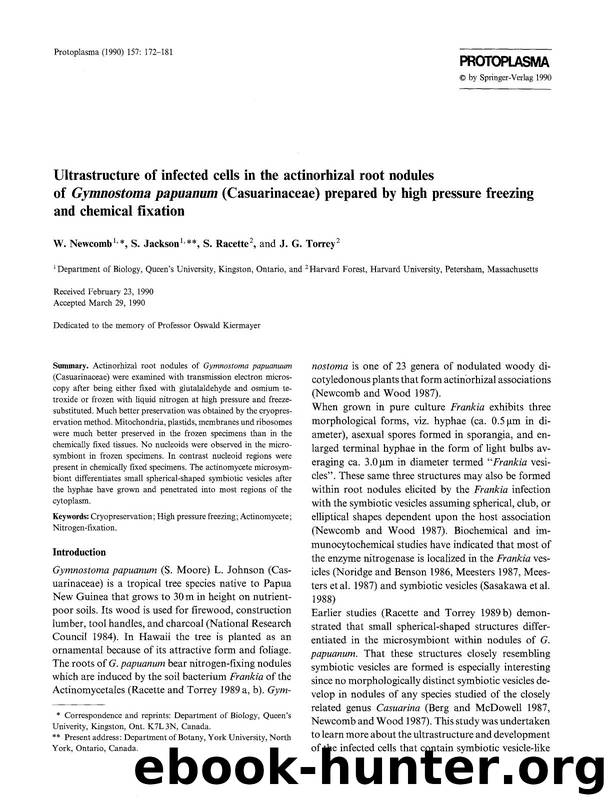Ultrastructure of infected cells in the actinorhizal root nodules of <Emphasis Type="Italic">Gymnostoma papuanum <Emphasis> (Casuarinaceae) prepared by high pressure freezing and chemical fixation by Unknown