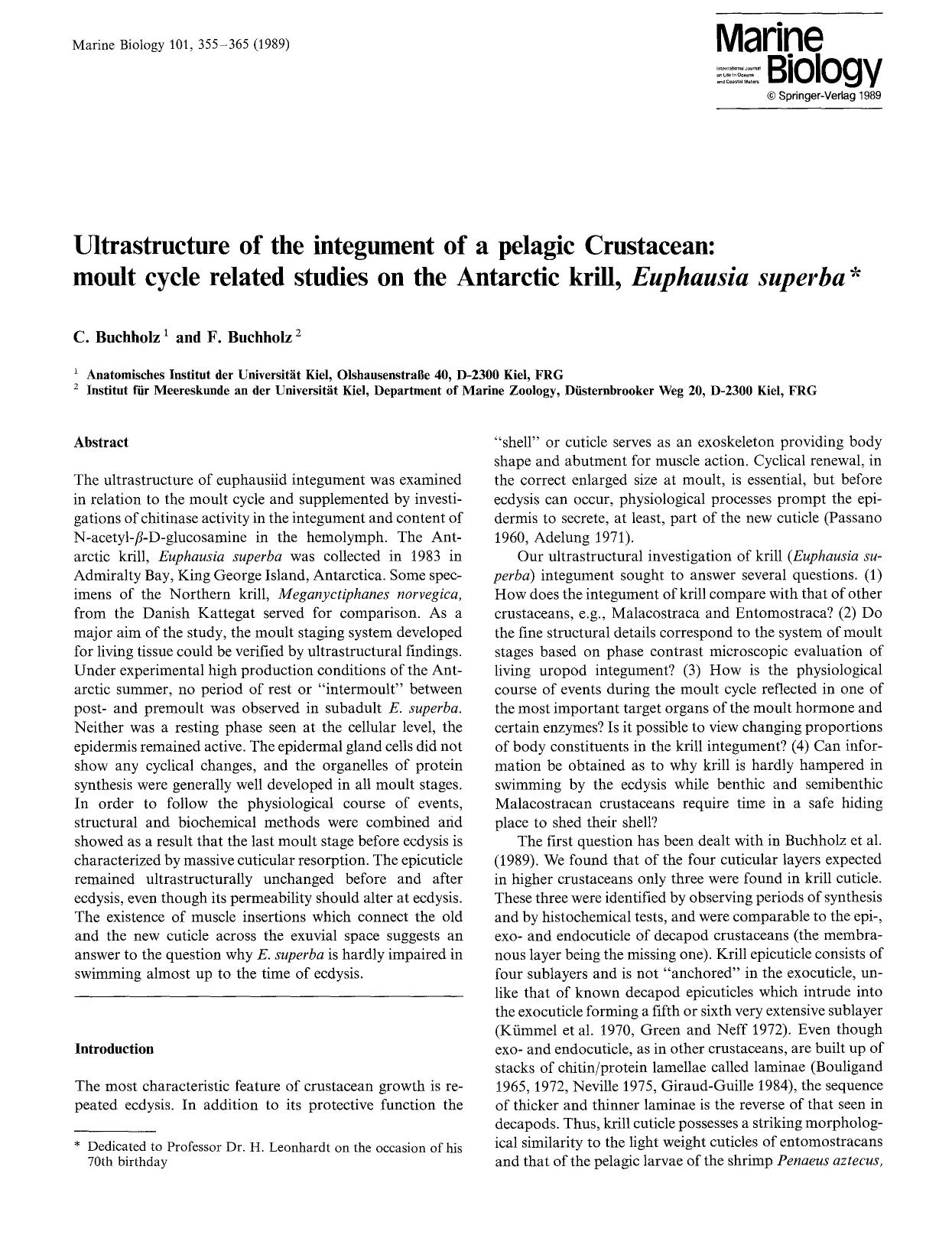 Ultrastructure of the integument of a pelagic Crustacean: moult cycle related studies on the Antarctic krill, <Emphasis Type="Italic">Euphausia superba<Emphasis> by Unknown