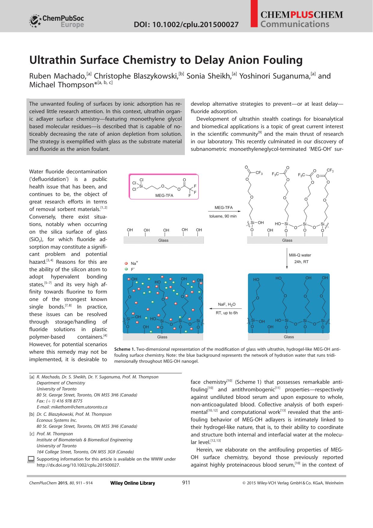 Ultrathin Surface Chemistry to Delay Anion Fouling by Unknown